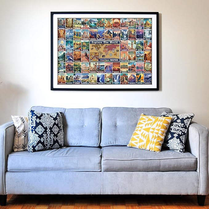 Think2Master Colorful Vintage World Travel Poster 500 Pieces Large Format Jigsaw Puzzle for 13+, Teens, Adults & Families. Great Gift for People Intent in Traveling The World. Size: 26.8” X 18.9”