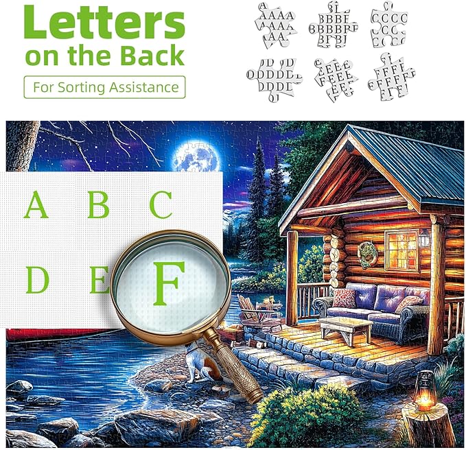 Puzzles for Adults 1000 Pieces, Moonlit Canoe Lake Cottage Landscape Jigsaw Puzzle for 1000 Pieces Perfect for Challenging Game Nights, Finished Size 27.5"x19.7"