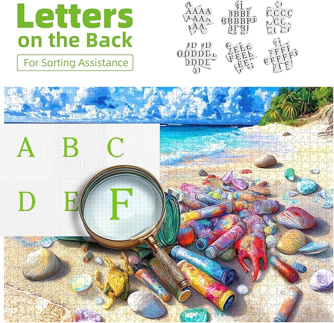500 Piece Puzzle for Adults, Jigsaw Puzzles with Colorful Beach Message in a Bottle and Shells, Funny Puzzle, Home Decor Birthday Party Gift for Adults Seniors 23"x15"