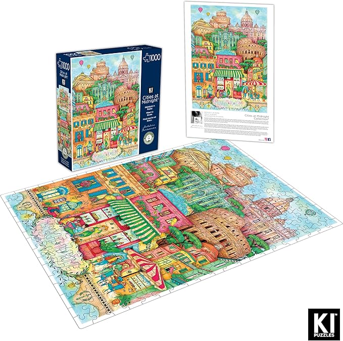 Hard & Challenging 1000 Piece Puzzle for Adults – Rome at Midnight by Madalina Tantareanu – Features Colosseum, Trevi Fountain, St. Peter’s Basilica – Difficult 27x20 Jigsaw by KI Puzzles