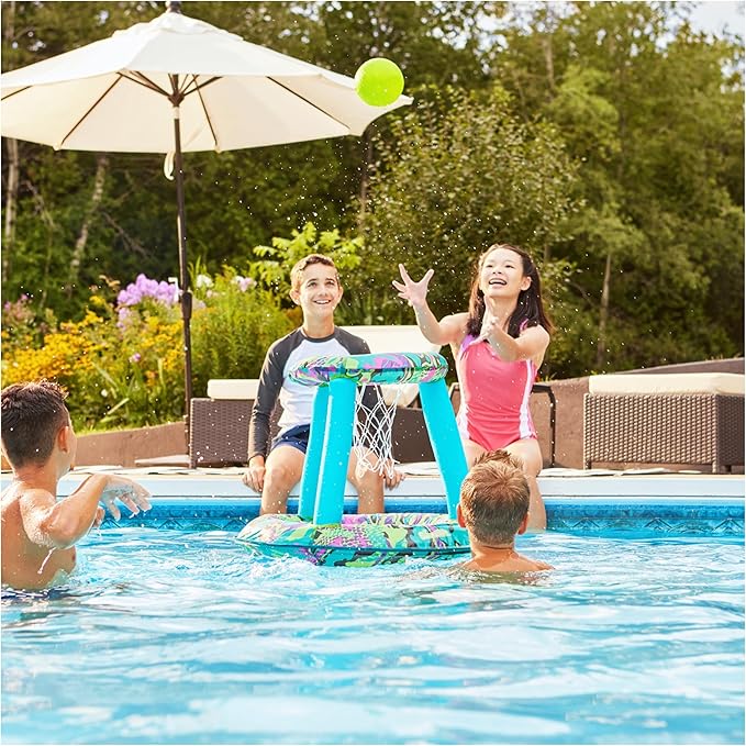 SwimWays Hydro Spring Hoops Inflatable Basketball Hoop, Waterproof Basketball Set with Hoop and Ball, Outdoor Games, Water Toys for Ages 5 and Up