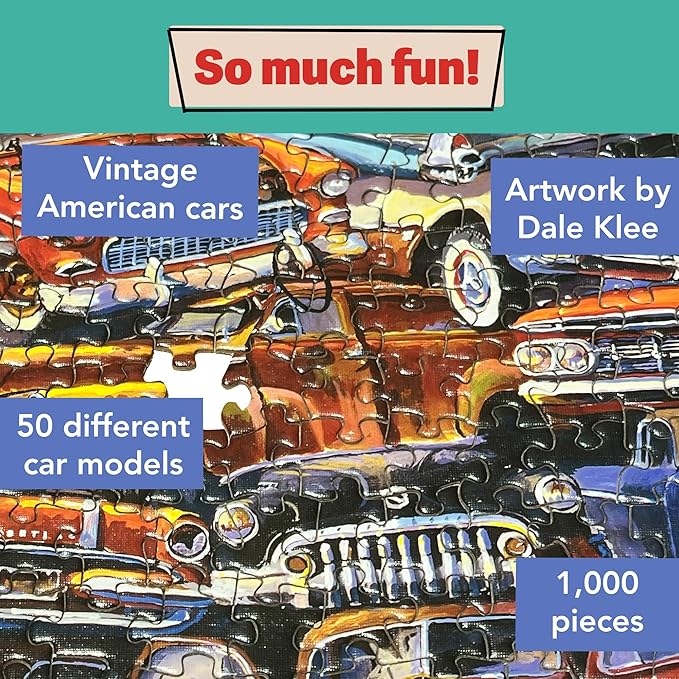 TDC Games Classic Car Puzzle Fabulous 50s Junkpile - 1000 Piece Vintage Jigsaw Puzzle for Adults