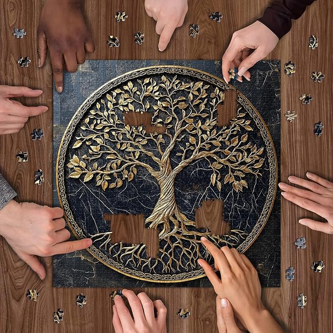 Tree of Life Jigsaw Puzzles 1000 Pieces for Adults, PICKFORU Gradient Tree Puzzle Black Gold, Challenging Spring Nature Plant Theme as Wall Decor