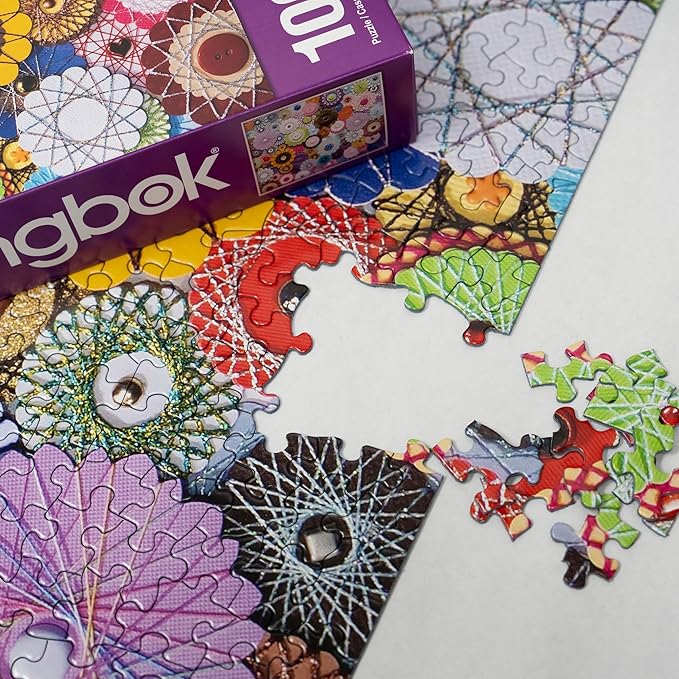 Springbok's Bloomin Buttons 1000 Piece Jigsaw Puzzle for Adults by Artist Linda Stewart Features a Photo of a Floral Composition Made from Buttons and Paper