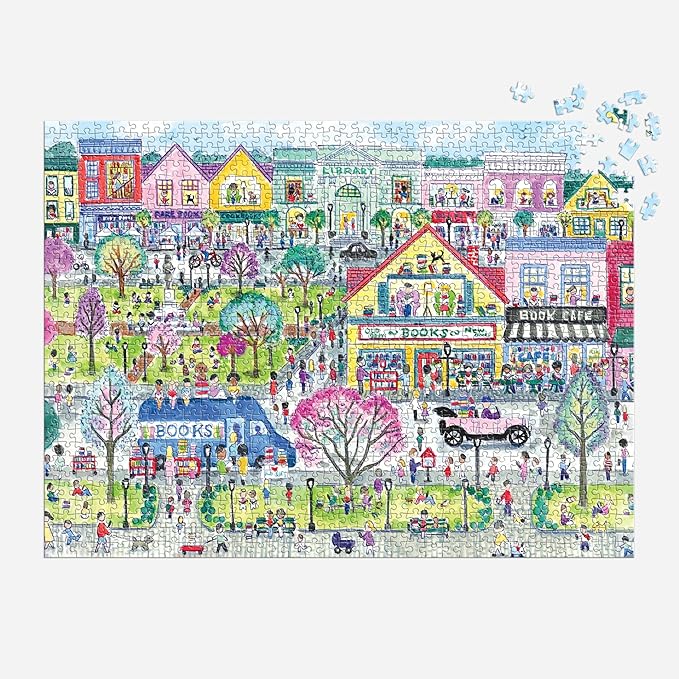 Galison Book Townscape – 1000 Piece Michael Storrings Jigsaw Puzzle Featuring Beautiful Artwork of A Book Themed Neighborhood