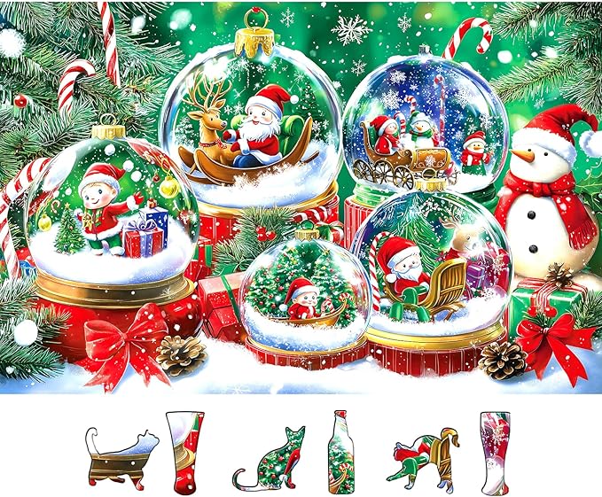Christmas Glass Crystal Ball 500 Piece Puzzles for Adults, Christmas Jigsaw Puzzles, for Gifts Birthday Holiday Party Games Family, 23x15 Inch Dust Free
