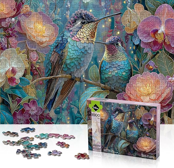 Puzzles for Adults 1000 Pieces, Hummingbird Flower Bird Nature, Animal 1000 Piece Puzzle for Adults Seniors, Jigsaw Puzzles 1000 Pieces with Letters on Back for Family Fun Gift, 1:1 Poster