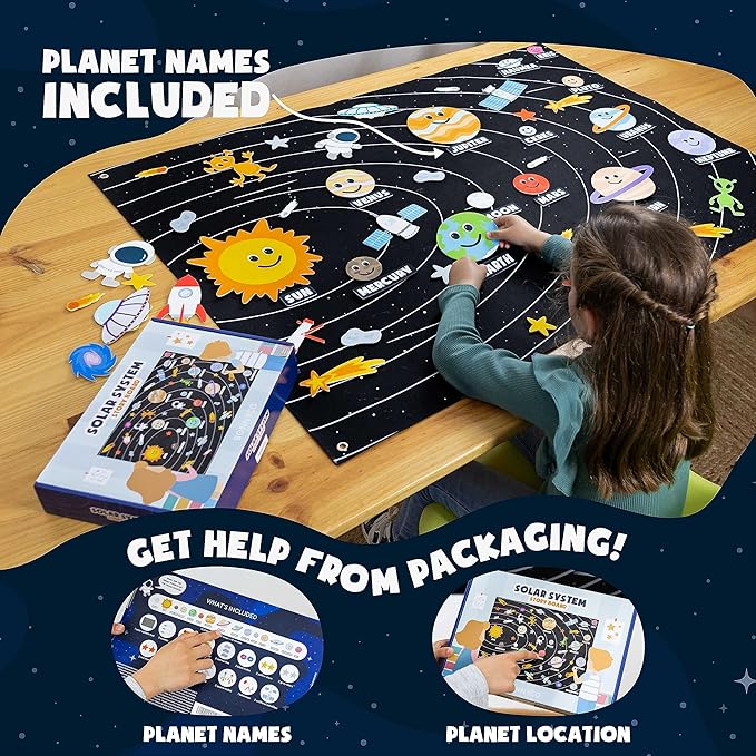 BONNYCO Solar System for Kids Toys with 61 Felt Figures. Space Montessori Toys, Girls Boys Birthday Gifts Planets. Felt Board for Toddlers Story, Educational Kids Gifts 3 4 5 6 7 8 Years, Christmas