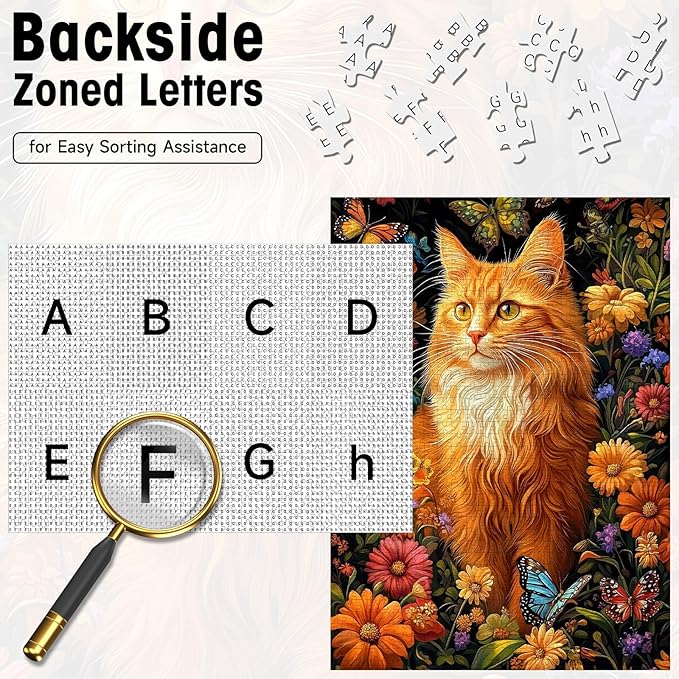 Orange Cat & Butterfly Puzzles for Adults 1000 Pieces, Floral Jigsaw Puzzle with Letters on Back, 20x28 Inch Wall Art, Challenging Family Game, Easter