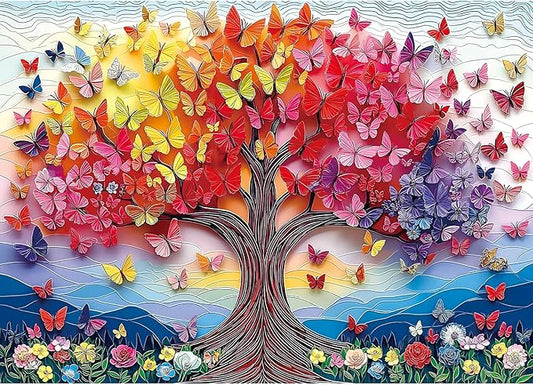 1000 Piece Jigsaw Puzzle for Adults - Vibrant Butterfly Tree with Colorful Blossoms, Challenging & Beautiful Puzzle for Family Fun, Stress Relief, and Home Decor