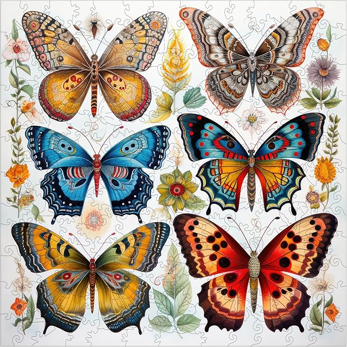 Bodhipnjoy Butterfly Puzzles for Adults, Spring Flower Butterfly Puzzles 5MM, 200Piece Unique Shaped Jigsaw Puzzles, Creative Gift Family Games 11.2 x 11.2 in