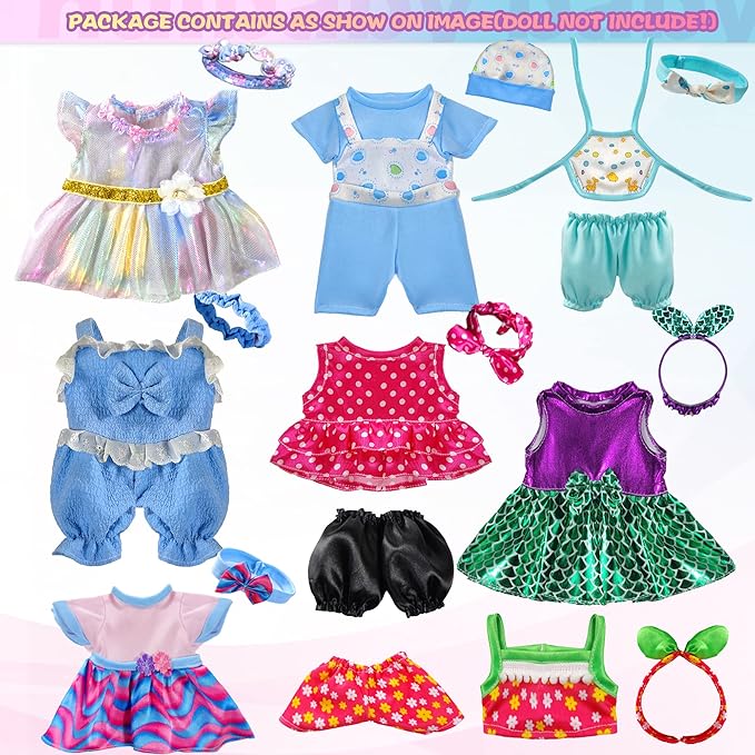 WONDOLL 8-Sets 8-10-inch Doll-Clothes-Accessories Baby-Doll-Clothes Costumes Outfits Christmas Birthday Gift for Little Girl（no Doll）