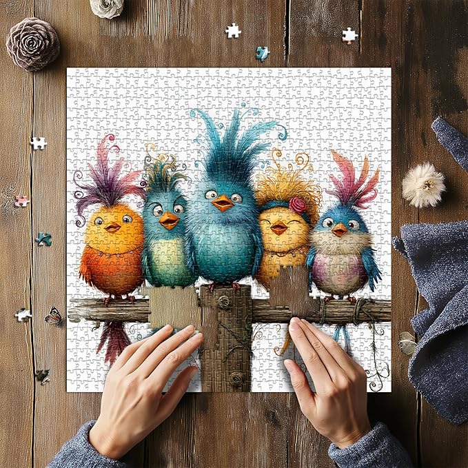 PICKFORU Funny Bird Puzzles for Adults 1000 Piece，Cute Cartoon Bird Art Puzzles for Adults, Colorful Challenging Jigsaw Puzzles with Animals