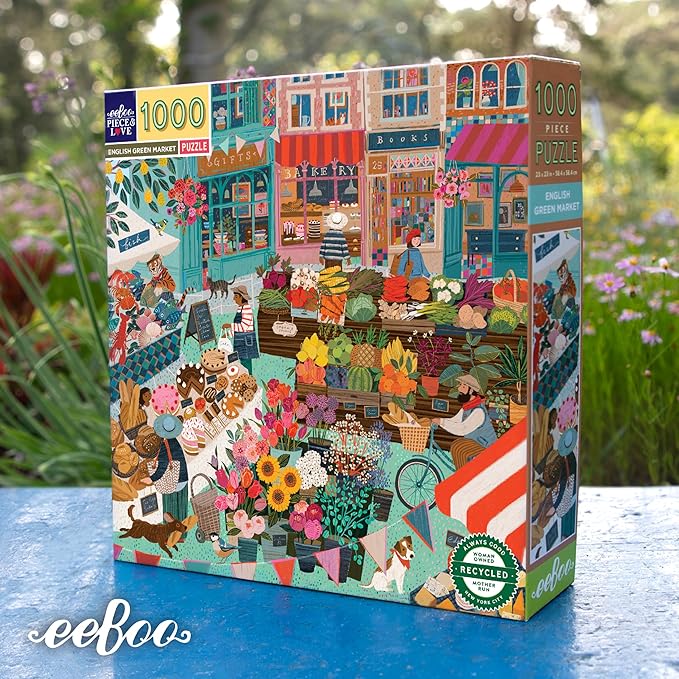 eeBoo 1000 Piece Puzzle - English Green Market Jigsaw Puzzle for Adults, Square 23" x 23" Made with Recycled Board & Vegetable-Based Ink
