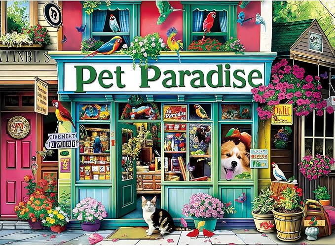 Jigsaw Puzzles for Adults 300 Pieces WSCXSC Pet Store Adult Puzzle Animals Paper Puzzle Large Poster Birthday Party Gift for Adult Children Elderly Challenging Family Activity 20.5 x 15 in