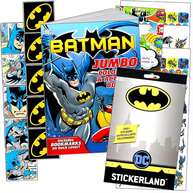 Bendon Batman Coloring Book Set for Kids with Batman Stickers, Reward Sticker Set, 2-Sided Superhero Door Hanger, and More