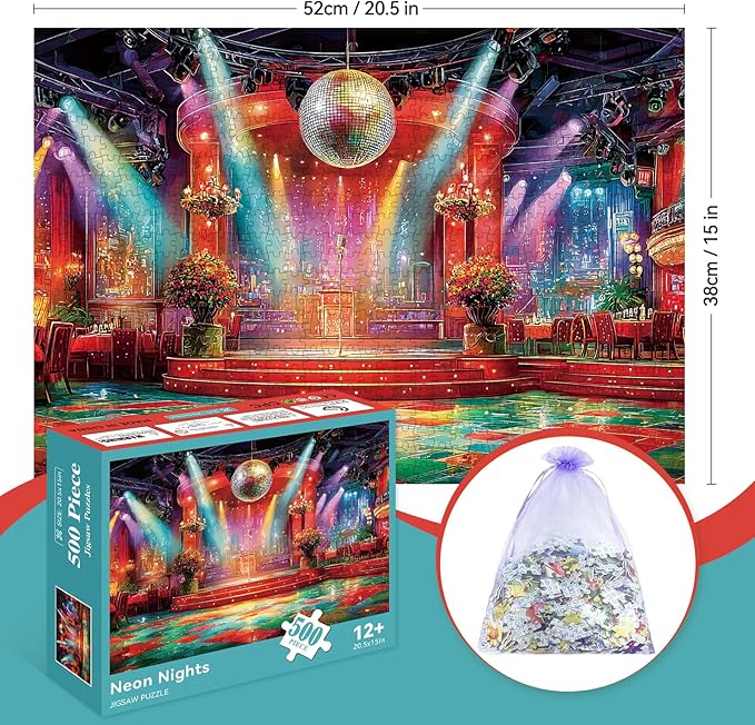 500 Pieces Puzzle for Adults, Puzzles for Adults 500 Pieces, Retro Disco Ballroom Jigsaw Puzzle, Challenging Perfect for Game Nights, 20.5 X 15 in