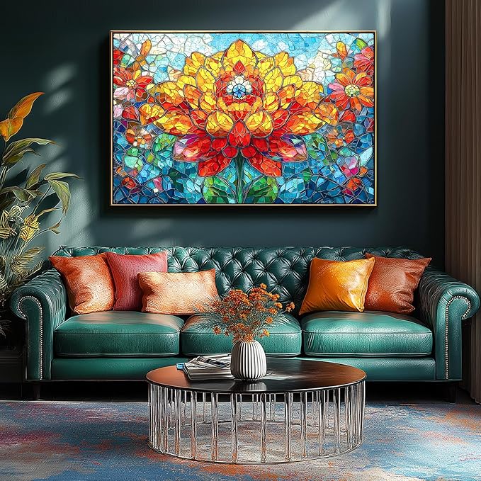 MINIWAN Stained Glass Mosaic Vibrant Giant Dahlia Puzzles for Adults 1000 Pieces, Colorful Mosaic Glass Floral Jigsaw Puzzle, Gift for Flower & Art Lovers 27.5x19.7 Inch