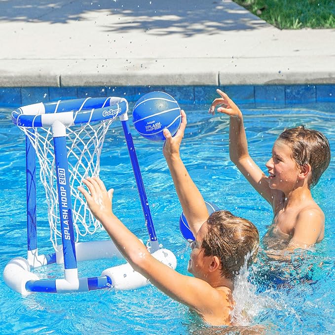 GoSports Splash Hoop 360 Floating Pool Basketball Game - Choose Red or Blue - Includes Hoop, 2 Balls and Pump