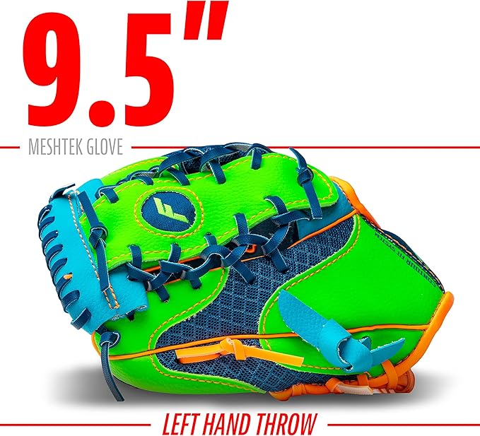 Franklin Sports Kids Baseball Glove + Foam Ball Sets - Meshtek Youth Teeball Gloves for Kids + Toddlers - Left + Right Hand Throw - 9.5" Inch