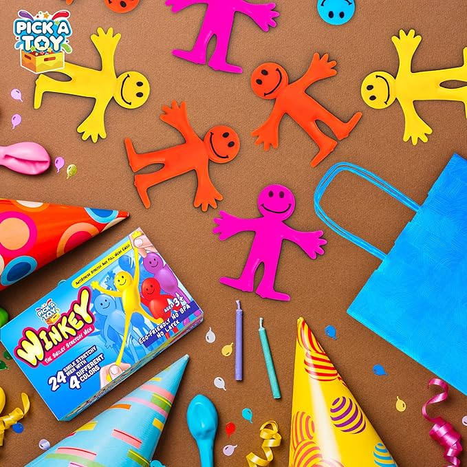 Pick A Toy Stretchy Happy Man Sticky Toy for Kids Party Favors: Bendy Toys Set of 24 - Perfect Stretchy Toys and Small Prizes for Goody Bag Stuffers, Easter Egg Fillers