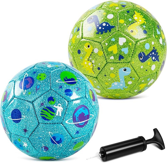 Toddler Soccer Ball Size 2 Size 3 - Small Soft Kids Ball 2 Pack for Ages 1-5 3-8 - Cartoon Sports Toy Boys Girls - Easter Basket Stuffers for Toddlers Kids - Soccer Gift for Indoor Outdoor Games