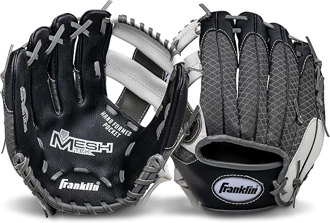 Franklin Sports Kids Baseball Glove + Foam Ball Sets - Meshtek Youth Teeball Gloves for Kids + Toddlers - Left + Right Hand Throw - 9.5" Inch