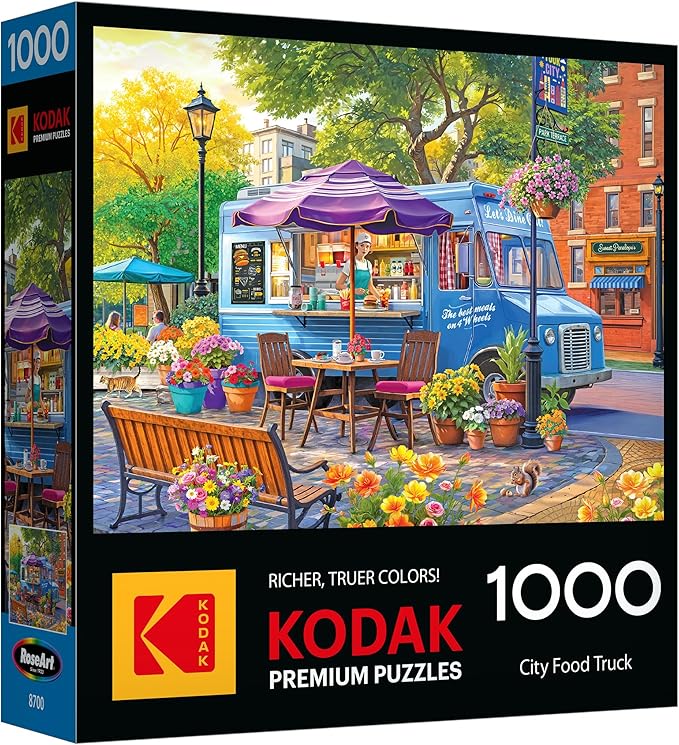 RoseArt - Kodak Premium - City Food Truck - 1000 Piece Jigsaw Puzzle for Adults, Vibrant Restaurant Scene - Made in USA