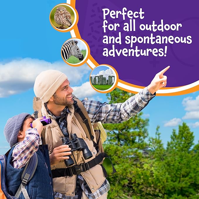 Think Peak Pink Binoculars Science Toy for Kids Ages 3-12 Years - Real Compact Outdoor Adventure & STEM Educational Nature Hiking Explorer for Bird Watching, Camping Children’s Birthday Gift