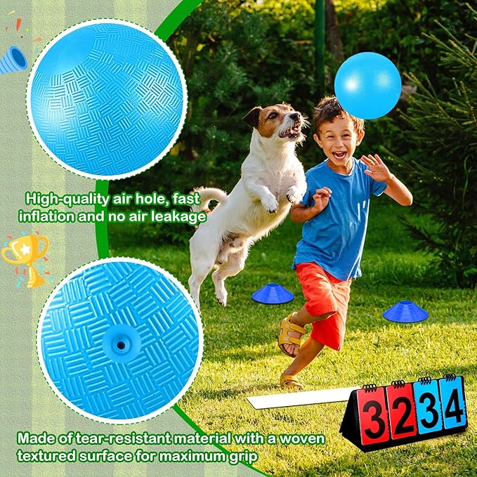 Jenaai 18 Pcs Sports Kickball Set Includes Playground Ball 5 Rubber Throw Down Bases Ball Pump Scoreboard Net Bag 10 Foul Line Cones for Adults Playground Backyard Game(10 Inch,Blue)