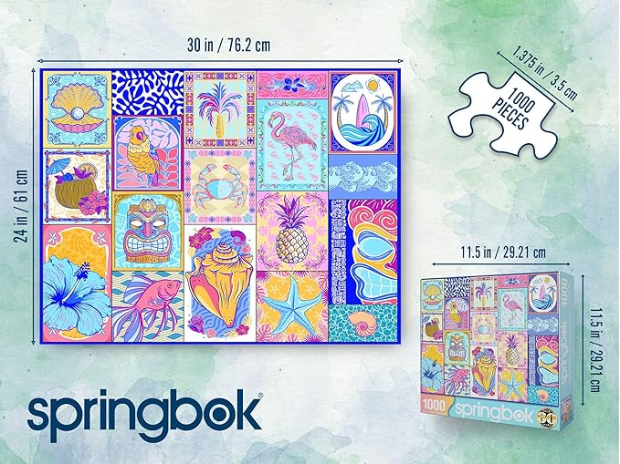Springbok Tropical Vibes 1000 Piece Jigsaw Puzzle for Adults - Colorful and Bright Collage - Unique Cut Pieces - Made in USA