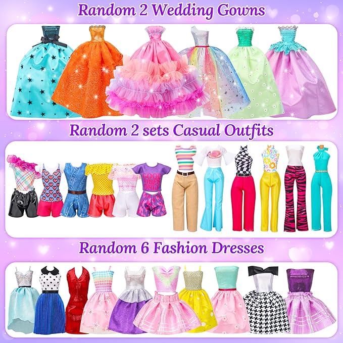 Style Shine 70 Pcs Doll Closet with Clothes & Accessories Including 2 Wedding Gowns 6 Fashion Dresses 2 Casual Outfits 2 Swimsuit 10 Shoes 20 Hangers 27 Accessories,Dress up Toys for Girls Kids Gifts