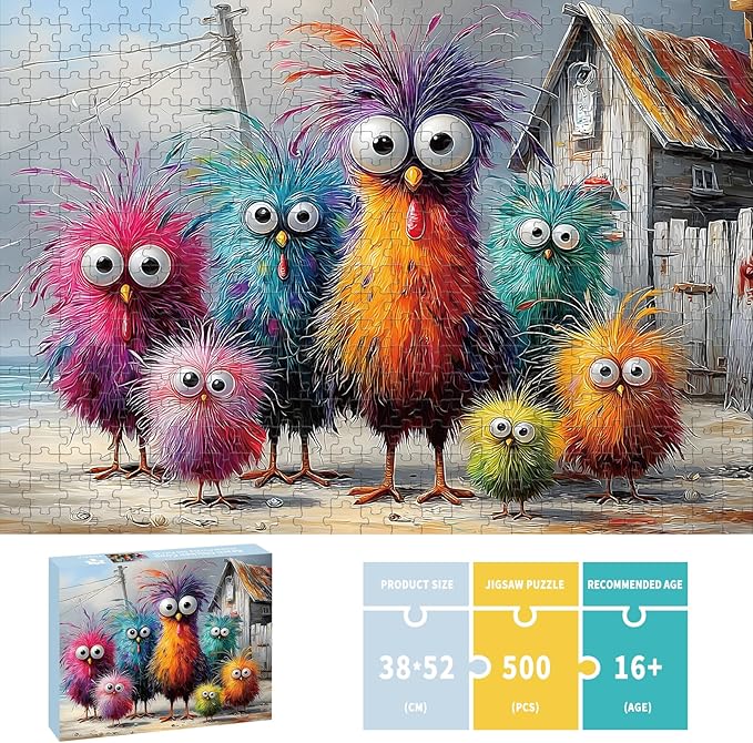 Puzzles for Adults 500 Pieces, Chicken Jigsaw Puzzles - Beach Chicken Coop, Impossible Beach Puzzles for Seniors Family, 20.47x14.96 inches, 1:1 Poster, Letter on The Back