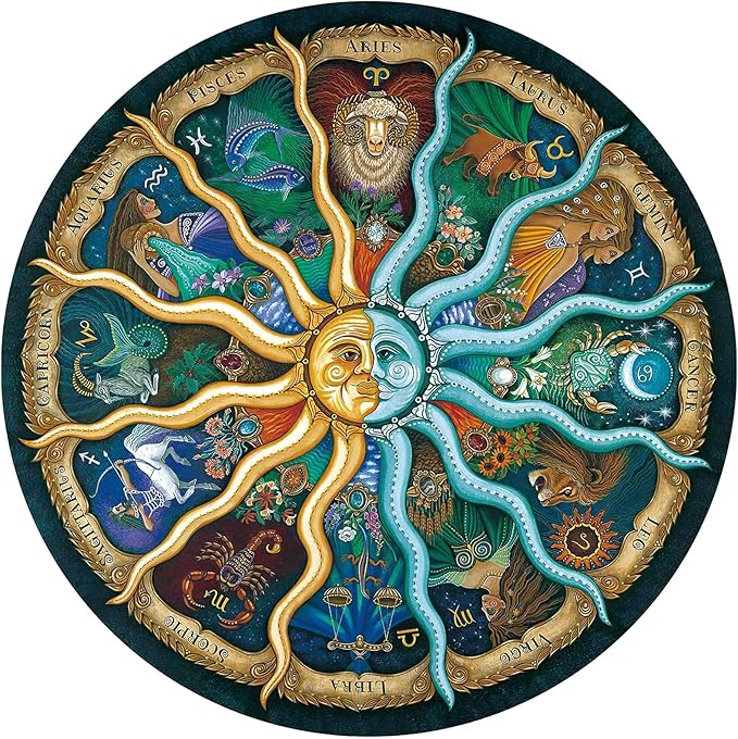 1000 Pieces Zodiac Jigsaw Puzzles for Adults Kids Teen Round Puzzle Game Toys Gift Zodiac Horoscope 26.7" x 26.7"