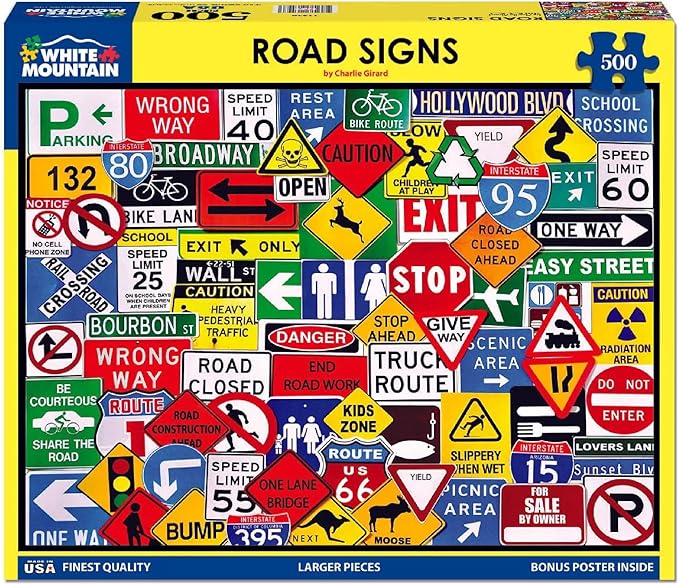 White Mountain Puzzles Road Signs - 500 Piece Jigsaw Puzzle