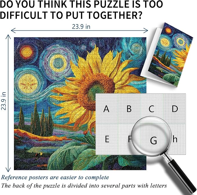 Sunflower Puzzles for Adults 1000 Pieces, PICKFORU Nature Flower Puzzle Starry Night, Impossible Hard Plant Floral Art Theme, Challenging for Adults