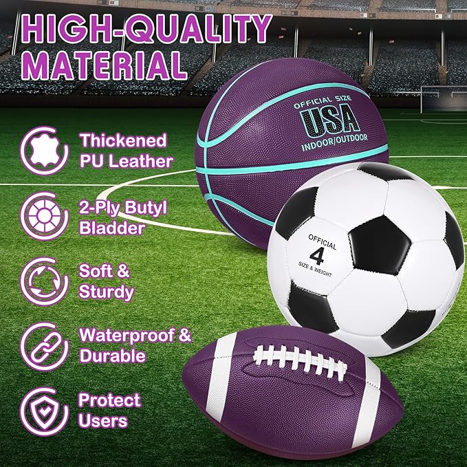 Libima 3 Pcs Sports Ball Set for Kids Teens Include Official Size Basketball Soccer Football with Pump and Carry Bag Training Practice Sport Back to School Gift