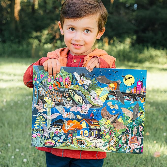 eeBoo 20 Piece Jigsaw Puzzle - Love of Bats Children's Puzzle Glow in Dark Bats Themed, Large Pieces for Small Hands to Develop Motor Skills