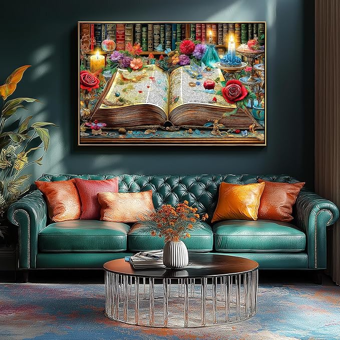 Books Jigsaw Puzzles 500 Pieces, Vintage Magic Flowers Library Puzzle for Adults Challenging for Game Nights Family Fun Decoration, Finished Size 23 x 15 inch
