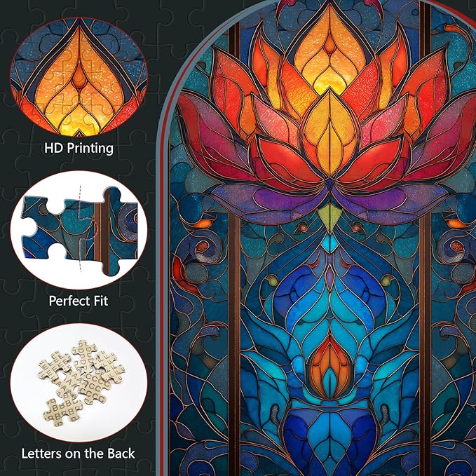 Great Jigsaw Puzzles for Adults 300 Pieces Zen Meditation Stained Glass Lotus Floral Puzzles for Adults Toys Gift Family Decoration Kids Puzzle