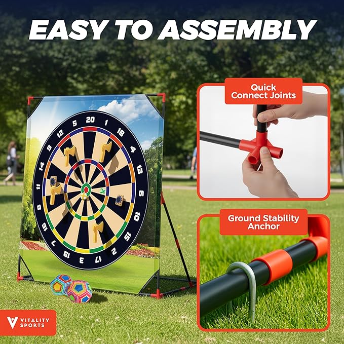 Vitality Sports Golf Chipping Game with Stand - Golf Target Battle Games with Putting Mat, 12 Sticky Balls, 6 Axes, 2 Soccer Balls, 8 Bean Bags, Axe Throwing Game for Backyard