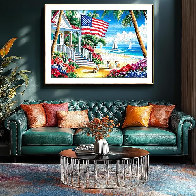 500 Piece Puzzles for Adults Seaside Retreat Villa Cottage - Beach House Jigsaw Puzzles for Adults Challenging Game for Home Decor, Party, Gifts, Finished Size 23" x 15"