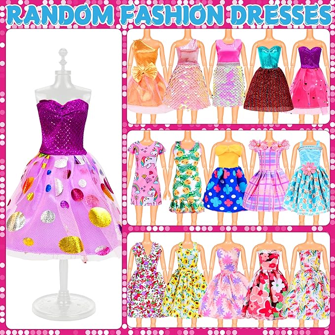 82 Pack Doll Clothes and Accessories - 2 Princess Dresses 1 Evening Dresses 5 Fashion Dresses 2 Tops 2 Pants 2 Bikini Swimsuits 20 Shoes 48 Accessories Size Suit for 11.5" Dolls for Ages 6 7 8 9 10