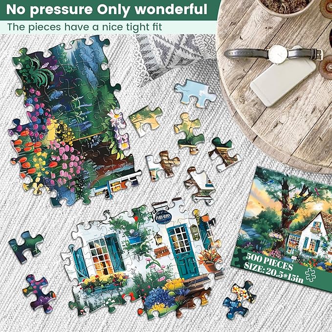 500 Pieces Jigsaw Puzzles for Adults–Beautiful Garden Patio Puzzle for Adult Elderly–Recycled Paper Puzzle 500 Pieces–Glossy, Sturdy Pieces Challenging Family Game Great Gift Idea (20.5x15in)