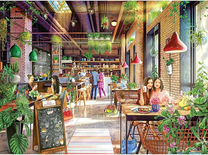 RoseArt - My Happy Place - Neighborhood Cafe 750 Piece Jigsaw Puzzle - Vibrant Coffee Shop Art - Made in USA