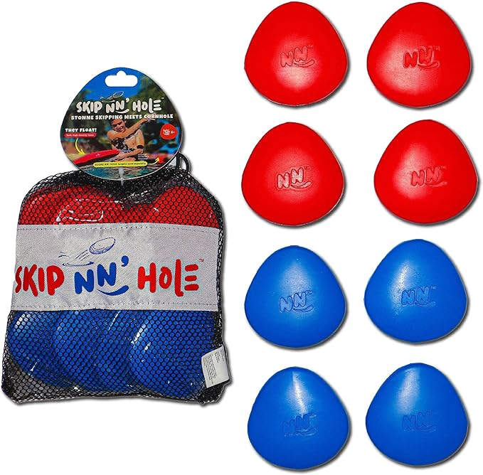 Skip NN' 8X Skipping Stonnes Targets NOT Included | Pool Toys Hole Skipping Stones Meets Cornhole Game Mode | Fun for The Pool, Lake, Beach| (Qty 8X RED/Blue Stonnes)