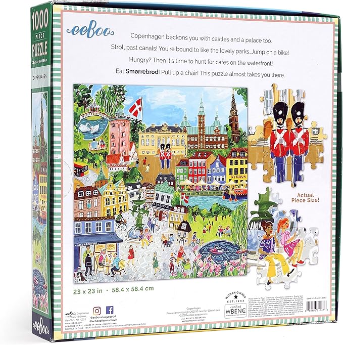 eeBoo 1000 Piece Puzzle - Copenhagen Jigsaw Puzzle for Adults, Square 23" x 23" Made with Recycled Board & Vegetable-Based Ink