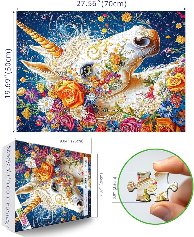 Magical Unicorn Puzzle for Adults 500 Pieces Floral Fantasy Animal Enchanted Fairy Tale Art Jigsaw Puzzle with Letters on Back Perfect Challenging Game Night for Adults, Seniors & Family
