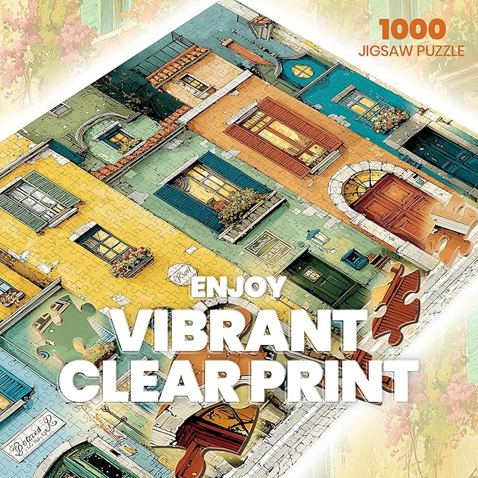 Puzzles for Adults 1000 Pieces, Fall Italy Town Street Vintage Landscape, 1000 Piece Puzzle for Adults Seniors, Jigsaw Puzzles 1000 Pieces with Letters on Back, Fun Gifts Decor, 1:1 Poster
