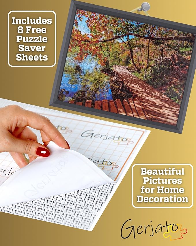 1000 Piece Puzzle for Adults - Golden Forest Trail Beside Quiet Lake in Autumn, Gift-Ready Box, Letters on Back, 8 Jigsaw Puzzle Saver Sheets & Full-Size Poster by GERJATO - Ideal Gift for Loved Ones